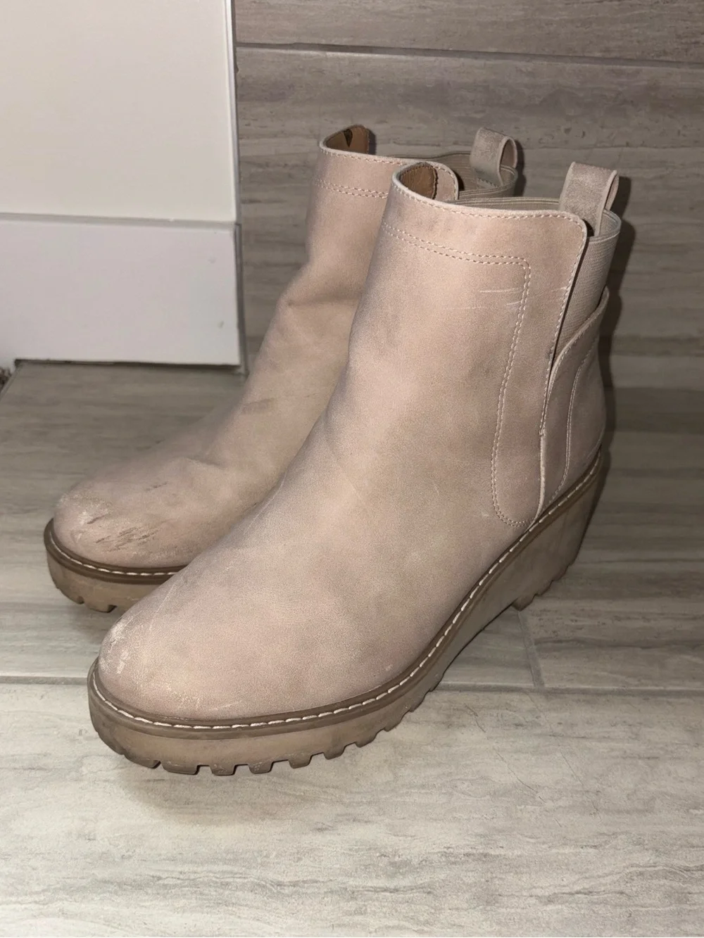 Women’s Neutral Suede Platform Tan Chelsea Boots
